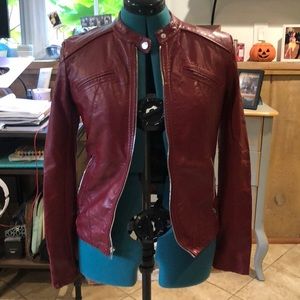 Red faux leather jacket